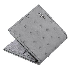 Handmade Ostrich Leather Slim Wallet – Gray Luxury Minimalist Wallet